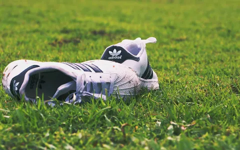 Adidas sneakers lined up on display shelf